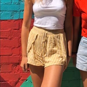 Yellow Striped Flowy Shorts